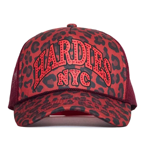 HARDIES HARDWEAR RHINESTONE TRUCKER HAT - RED CHEETAR/BLACK
