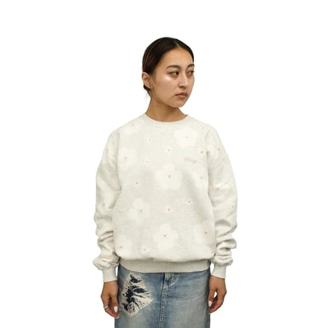 WHIMSY FLOWER DYE CREWNECK- ASH GREY
