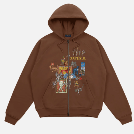 DIME WHAT THE MEDIEVAL ZIP HOODIE - AMERICANO