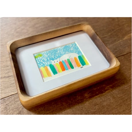 【期間限定販売＊送料800円込】ホリベクミコ額装絵画作品「こっそり」（にゃ！カードのおまけつき）