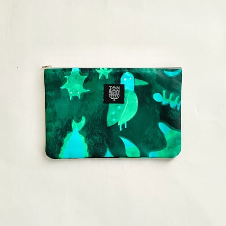 TANSAN Flat Pouch M「森の生き物たち」green