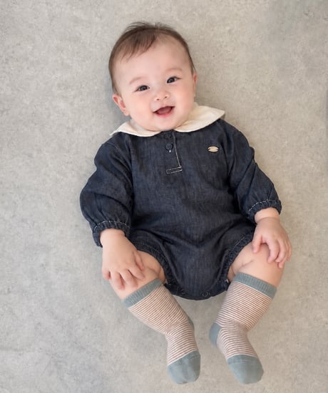 即納sailor denim rompers
