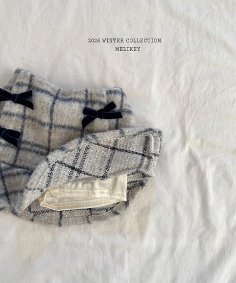 予約 melikey Check ribbon frill skirt
