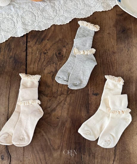 予約 OREN Olive Long Lace Socks (3-Color Set)