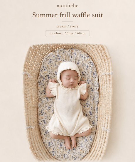 即納monbebe   Summer frill waffle suit