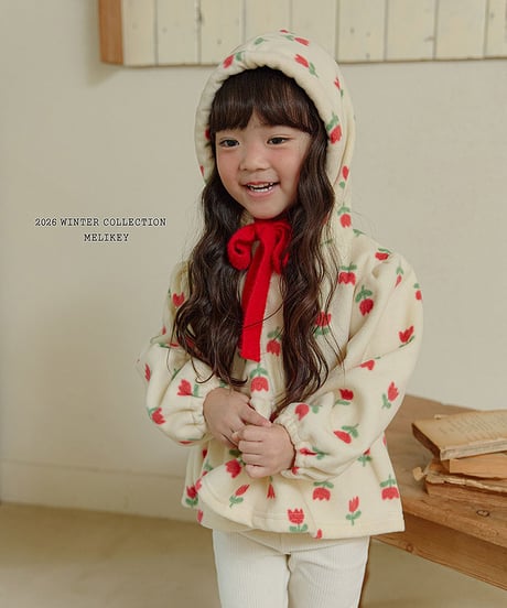 予約 melikey Flower ruffle hooded tee