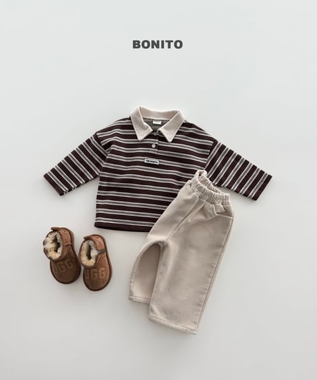 予約 bonito Stripe Choco Polo Shirt