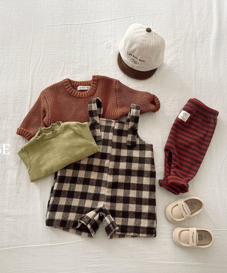予約 valubebe Almond check suspender pants