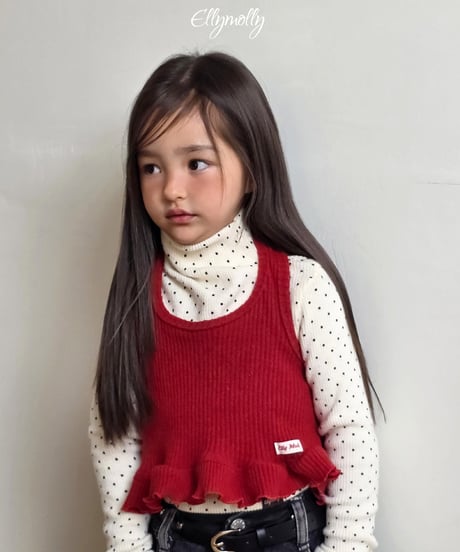 予約Elly Molly Dot Fleece-Lined Mock Neck Tee