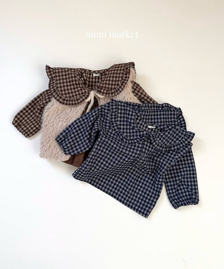 予約 mimi market Check frill collar tee