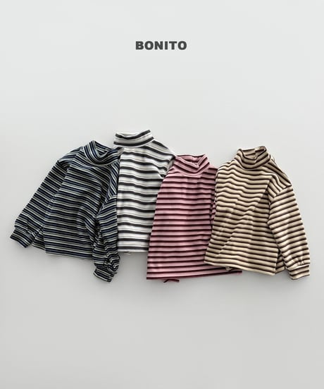 予約 bonito Retro Loose-Fit Striped Mock-Neck Top