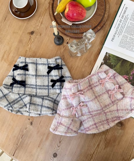 予約 melikey Check ribbon frill skirt