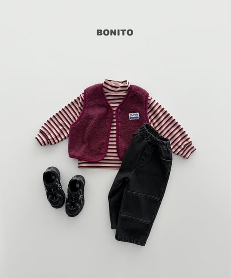 予約 bonito Retro Loose-Fit Striped Mock-Neck Top