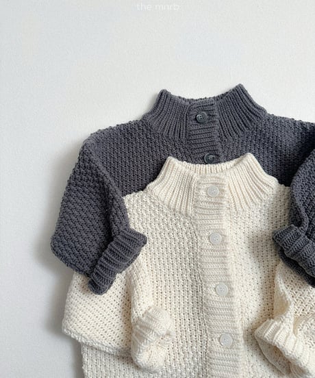 予約minirobe Waffle high neck cardigan