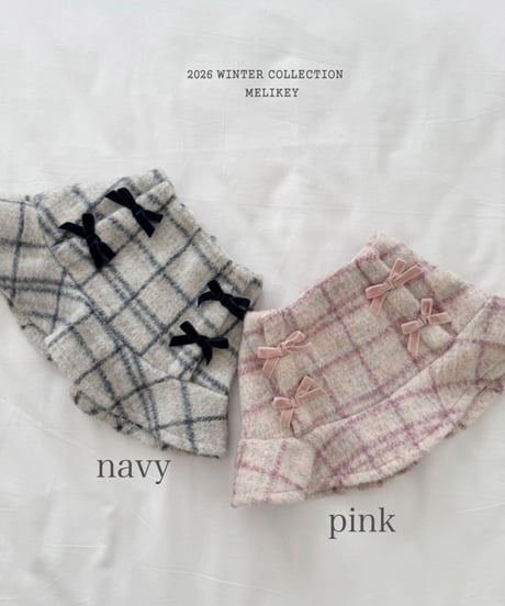 予約 melikey Check ribbon frill skirt