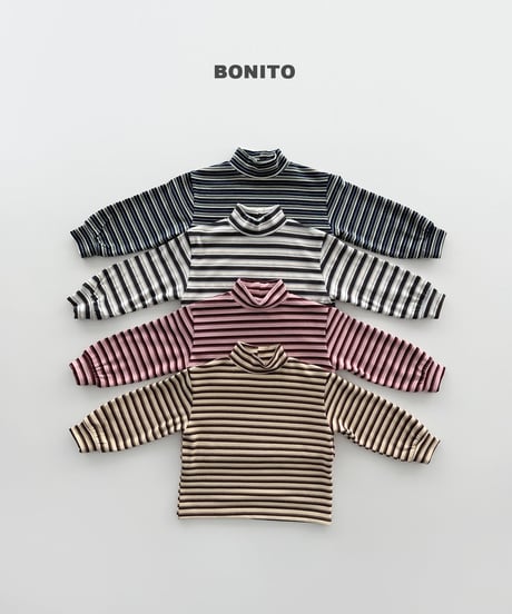 予約 bonito Retro Loose-Fit Striped Mock-Neck Top