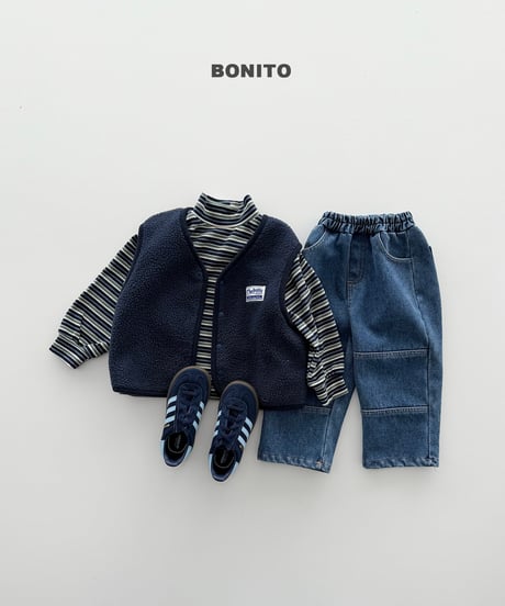 予約 bonito Retro Loose-Fit Striped Mock-Neck Top