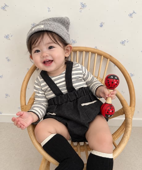 即納Mellow Stripe Frill Romper