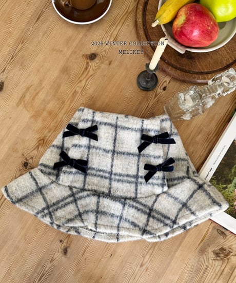 予約 melikey Check ribbon frill skirt