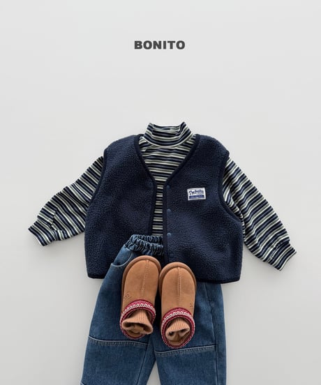 予約 bonito Retro Loose-Fit Striped Mock-Neck Top