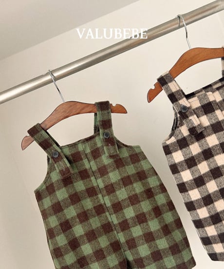 予約 valubebe Almond check suspender pants