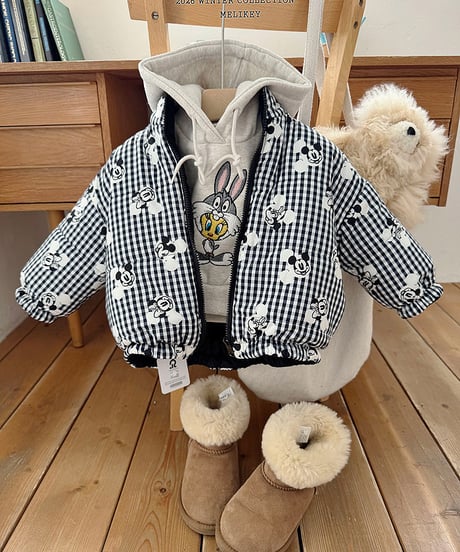 予約 melikey Mickey check reversible jumper