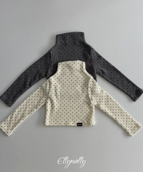 予約Elly Molly Dot Fleece-Lined Mock Neck Tee