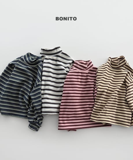 予約 bonito Retro Loose-Fit Striped Mock-Neck Top