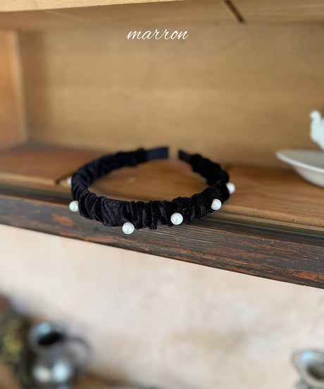 予約 marron Velvet pearl headband