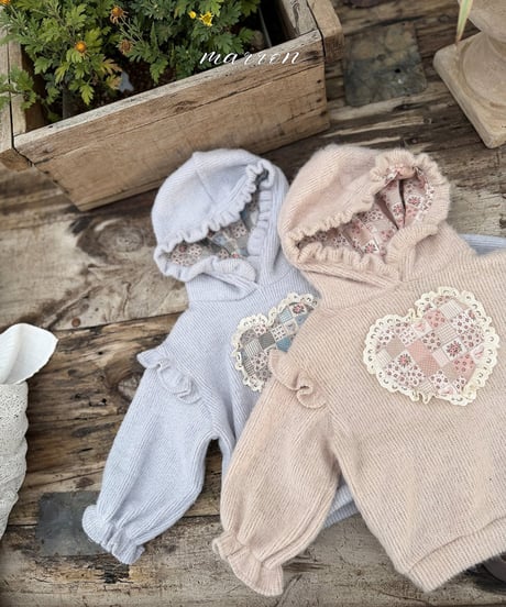 予約 marron Heart knit hoodie
