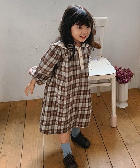 予約 monbebe Lovely check one piece