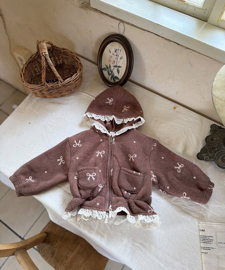 予約 marron Ribbon hood zip-up