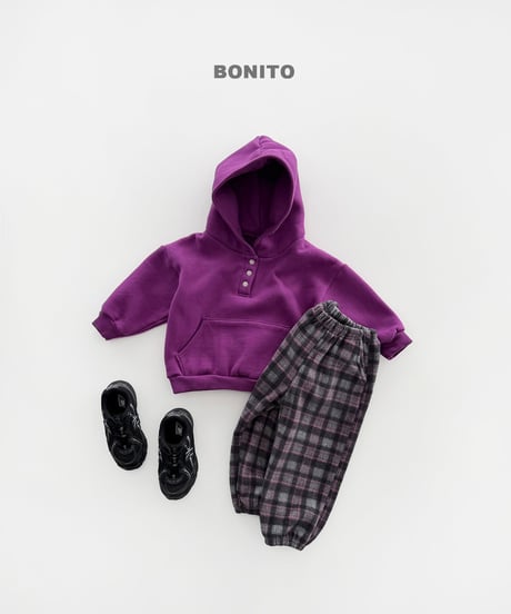 予約 bonito Binding-Trim Snap-Button Hoodie
