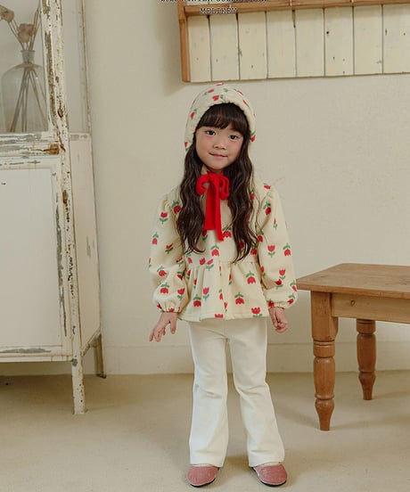 予約 melikey Flower ruffle hooded tee