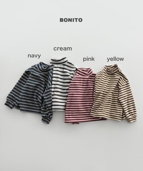 予約 bonito Retro Loose-Fit Striped Mock-Neck Top