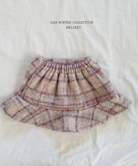 予約 melikey Check ribbon frill skirt