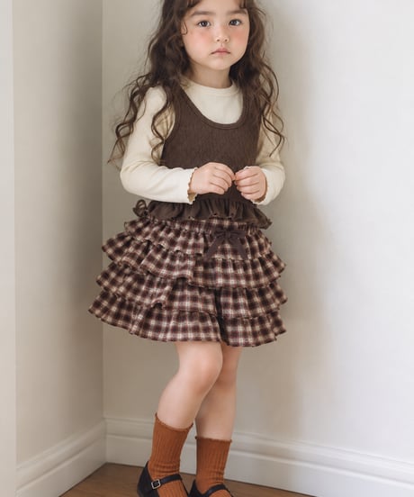 即納gingham check frill skirt
