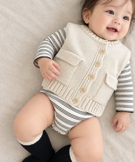 即納Mellow Stripe Frill Romper
