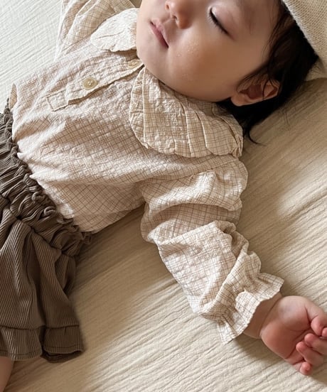 予約mimi market Check balloon blouse