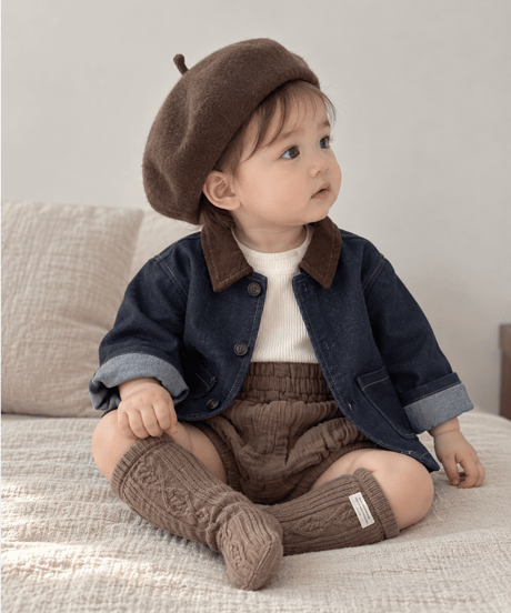即納Vintage Corduroy Collar Denim Jacket
