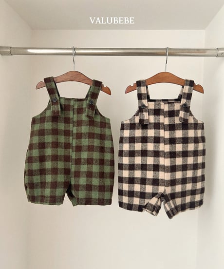 予約 valubebe Almond check suspender pants