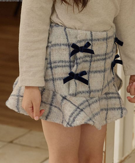 予約 melikey Check ribbon frill skirt