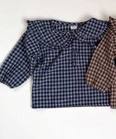 予約 mimi market Check frill collar tee