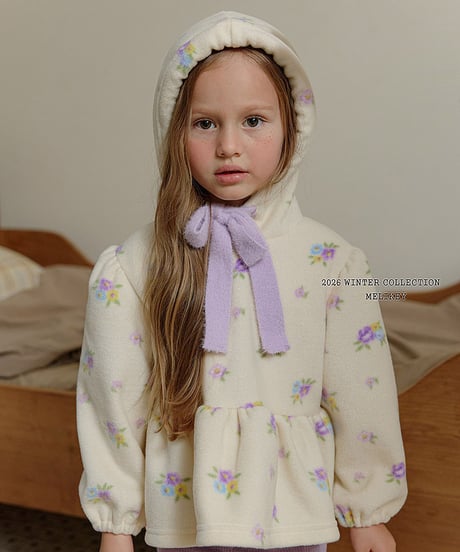 予約 melikey Flower ruffle hooded tee