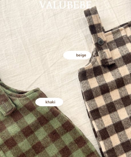 予約 valubebe Almond check suspender pants
