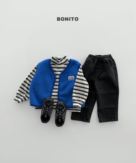 予約 bonito Retro Loose-Fit Striped Mock-Neck Top