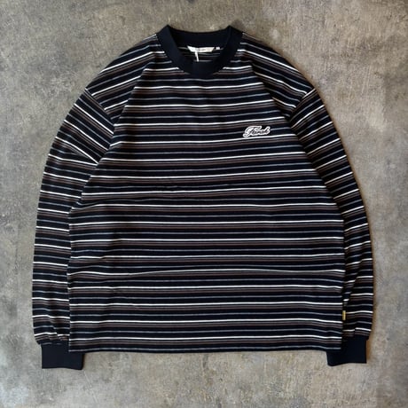 FARAH "MULTI BORDER CREW NECK LONG SLEEVE TEE" [BROWN]