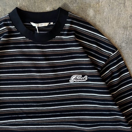 FARAH "MULTI BORDER CREW NECK LONG SLEEVE TEE" [BROWN]