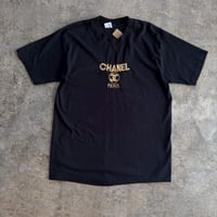 90'sFRUIT OF THE LOOM "BOOTLEG CHANEL EMBROIDERED LOGO TEE"