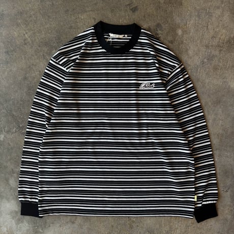 FARAH "MULTI BORDER CREW NECK LONG SLEEVE TEE" [BLACK]